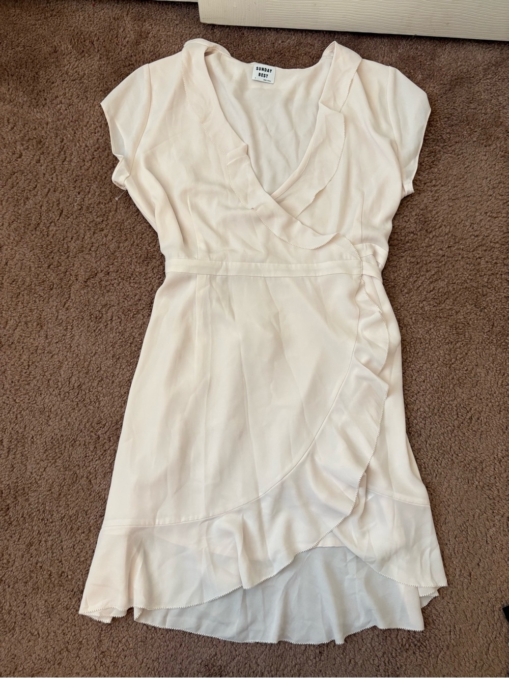 Sunday Best Soft Cream Ruffle Wrap Mini Dress